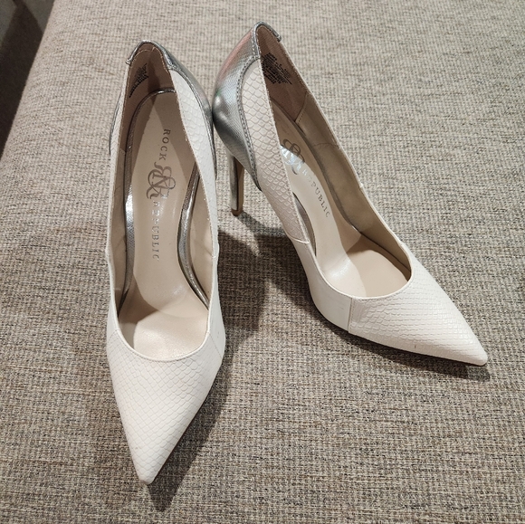 Rock & Republic faux snake skin silver white high heels size 8 - Picture 2 of 8